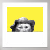 Kat met Pet (retro geel) Poster (Voorkant)