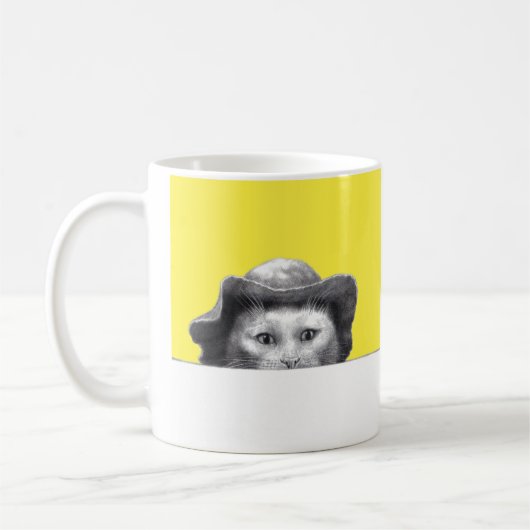 Kat met Pet (Retro Yellow) Koffie Mok (Links)
