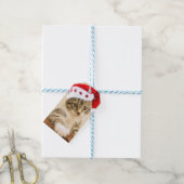 Kat met pet santa cadeaulabel (Met Touw)