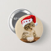 Kat met pet santa ronde button 5,7 cm (Voorkant /achterkant)