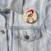 Kat met pet santa ronde button 5,7 cm (In situ)