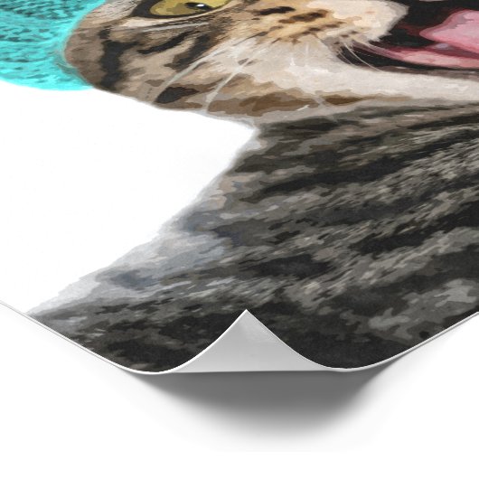 Kat met pet schattig dierportret poster (Hoek)