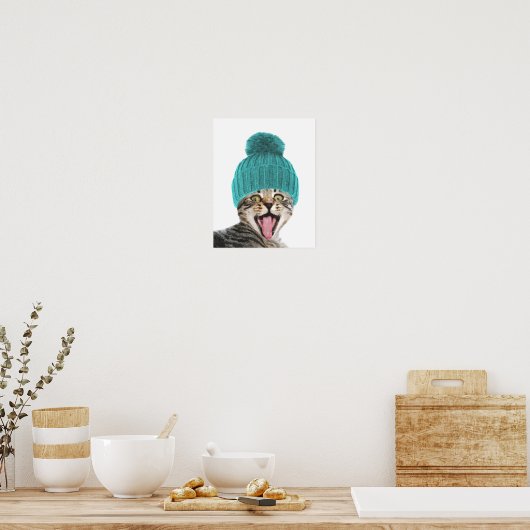 Kat met pet schattig dierportret poster (Keuken)