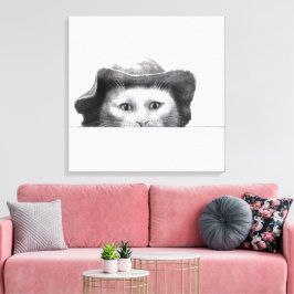 Kat met Pet (sneeuw) Canvas Afdruk