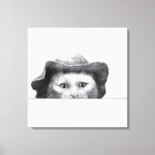 Kat met Pet (sneeuw) Canvas Afdruk (Voorkant)