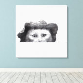 Kat met Pet (sneeuw) Canvas Afdruk (Insitu (Houten vloer))