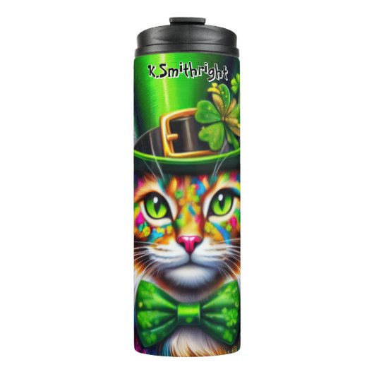 Kat met Pet van Leprechaun Thermosbeker (Voorkant)