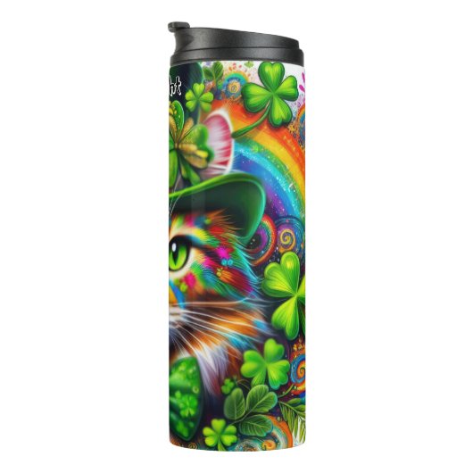 Kat met Pet van Leprechaun Thermosbeker (Geroteerd rechts)