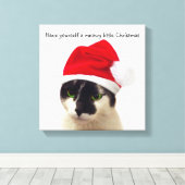 Kat met Pet van Santa Canvas Afdruk (Insitu (Houten vloer))
