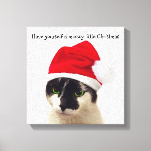 Kat met Pet van Santa Canvas Afdruk (Voorkant)