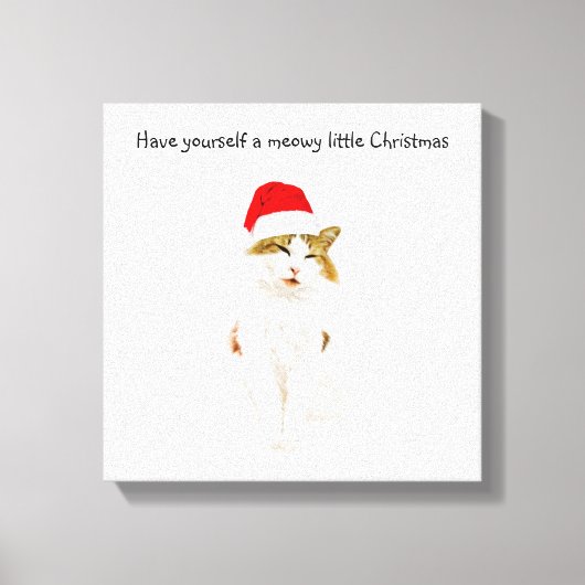 Kat met Pet van Santa Canvas Afdruk (Voorkant)