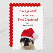 Kat met Pet van Santa Feestdagenkaart (Voorkant / Achterkant)