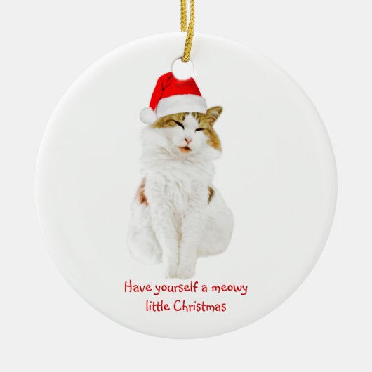 Kat met Pet van Santa Keramisch Ornament (Voorkant)