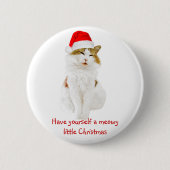 Kat met Pet van Santa Ronde Button 5,7 Cm (Voorkant)