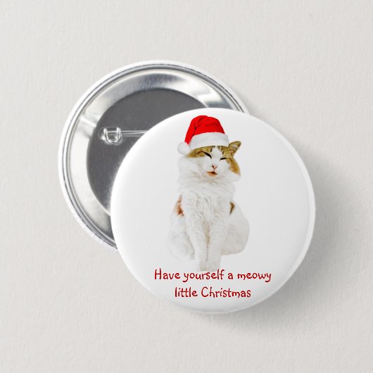 Kat met Pet van Santa Ronde Button 5,7 Cm (Voorkant /achterkant)