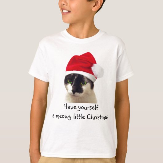 Kat met Pet van Santa T-shirt (Voorkant)