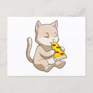 Kat met Pizza Briefkaart