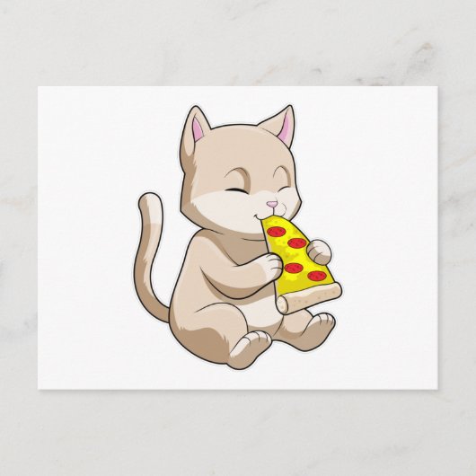 Kat met Pizza Briefkaart (Voorkant)