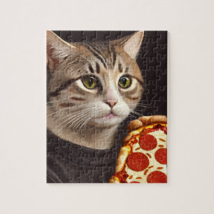Kat met Pizza Jigzaag Puzzle Legpuzzel