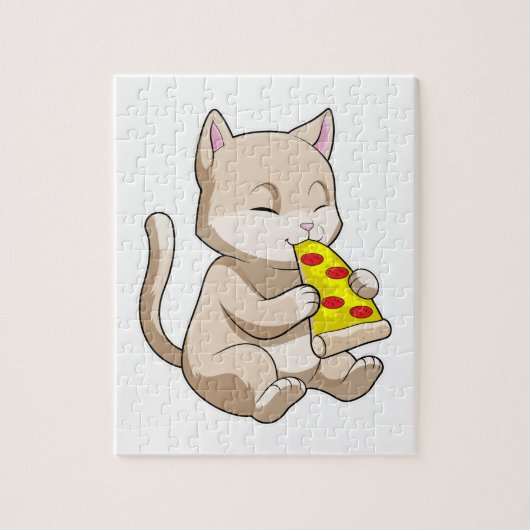 Kat met Pizza Legpuzzel (Verticaal)
