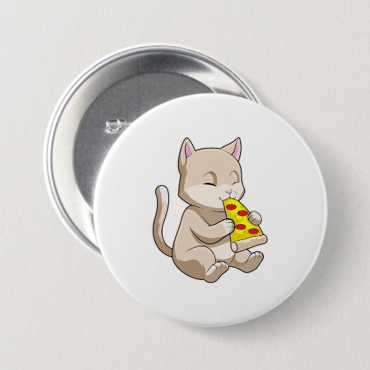 Kat met Pizza Ronde Button 7,6 Cm (Voorkant /achterkant)