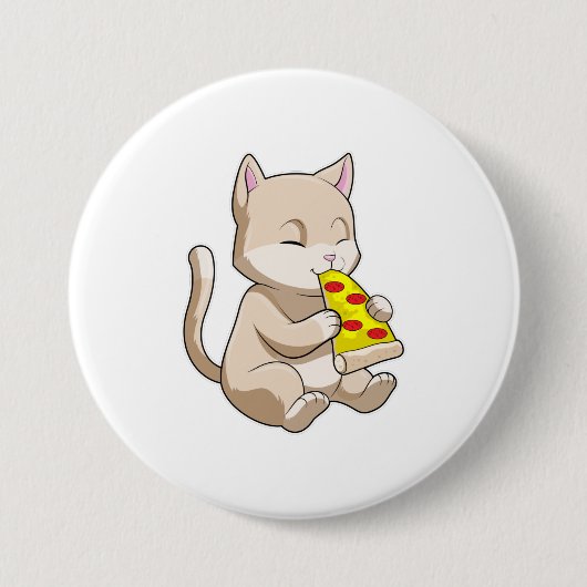 Kat met Pizza Ronde Button 7,6 Cm (Voorkant)