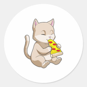 Kat met Pizza Ronde Sticker