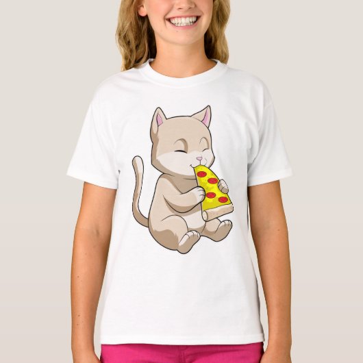 Kat met Pizza T-shirt (Voorkant)
