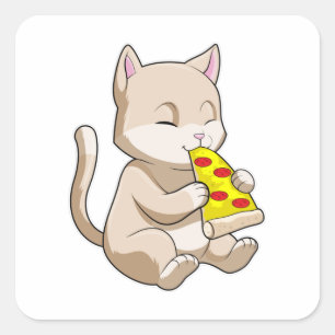Kat met Pizza Vierkante Sticker
