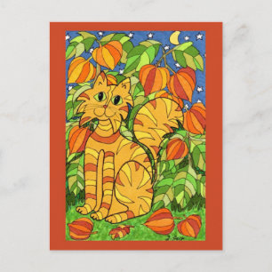 Kat met Plant van de Chinese Lantaarn Briefkaart