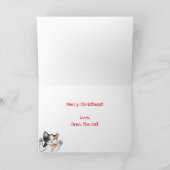 Kat met Poinsettias Vintage-kerstkaart Kaart (Binnen)