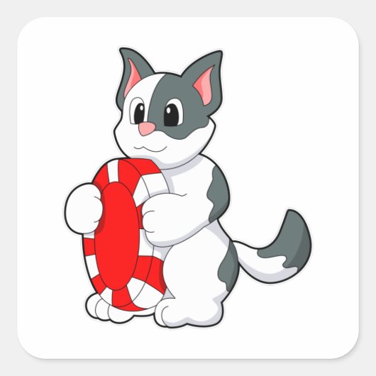 Kat met pokerchip vierkante sticker (Voorkant)