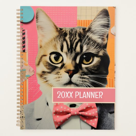 Kat met polka dot bow stropdas collage planner (Voorkant)