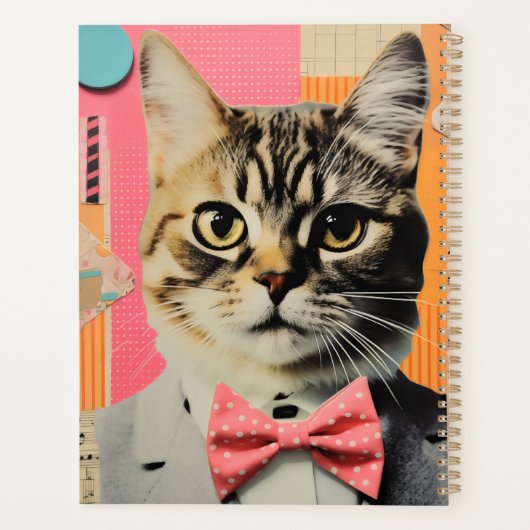 Kat met polka dot bow stropdas collage planner (Achterkant)