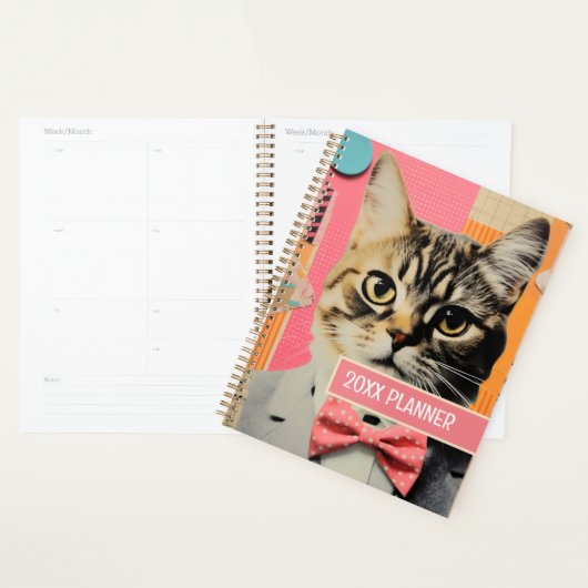Kat met polka stip vlinderdas collage planner (Display)