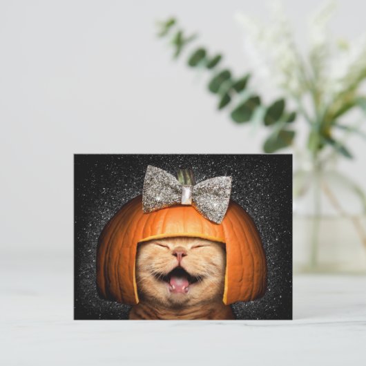 Kat Met Pompoen Haar Uitnodiging Briefkaart (Staand voorkant)