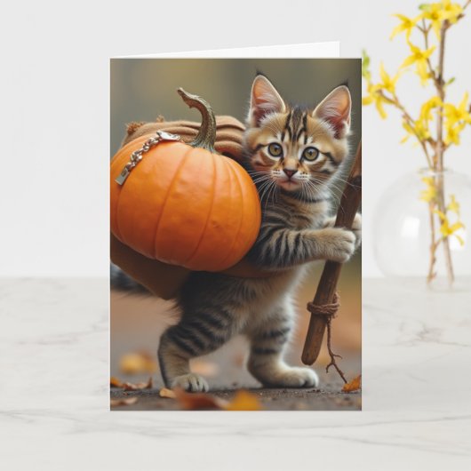 Kat met pompoen rugzak kaart (Gele Bloem)