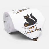 Kat met pompoen van Halloween - Kies achterkleur Stropdas (Opgerold)