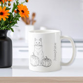 Kat met pompoenen Minimale Herfst Line Art en Naam Koffiemok