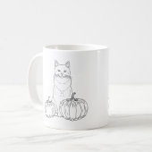 Kat met pompoenen Minimale Herfst Line Art en Naam Koffiemok (Voorkant links)