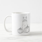 Kat met pompoenen Minimale Herfst Line Art en Naam Koffiemok (Links)