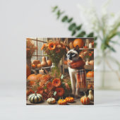 Kat met pompoenen voor Thanksgiving Feestdagenkaart (Staand voorkant)