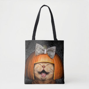 Kat met pompoenhaar tote bag
