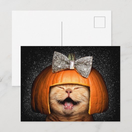 Kat met pompoenhaar uitnodiging briefkaart (Voorkant / Achterkant)