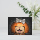 Kat met pompoenhaar uitnodiging briefkaart (Staand voorkant)