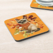 Kat met pompoentaart voor Thanksgiving Party Bier Onderzetter (Linkerzijde)