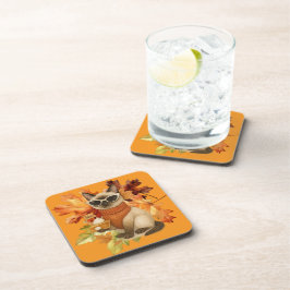 Kat met pompoentaart voor Thanksgiving Party Bier Onderzetter