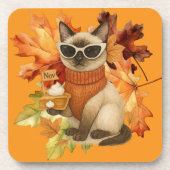 Kat met pompoentaart voor Thanksgiving Party Bier Onderzetter (Voorkant)
