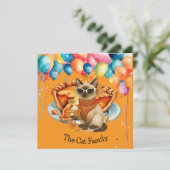 Kat met pompoentaart voor Thanksgiving Party Kaart (Staand voorkant)