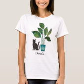 Kat met Potted Plant Waterverf Gepersonaliseerd T-shirt (Voorkant)